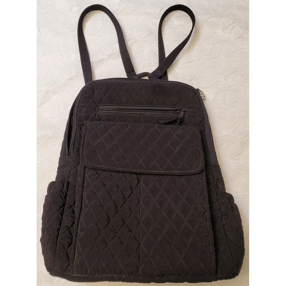 Vera Bradley Essential Classic Black Microfiber Backpack Quilted Bag Purse